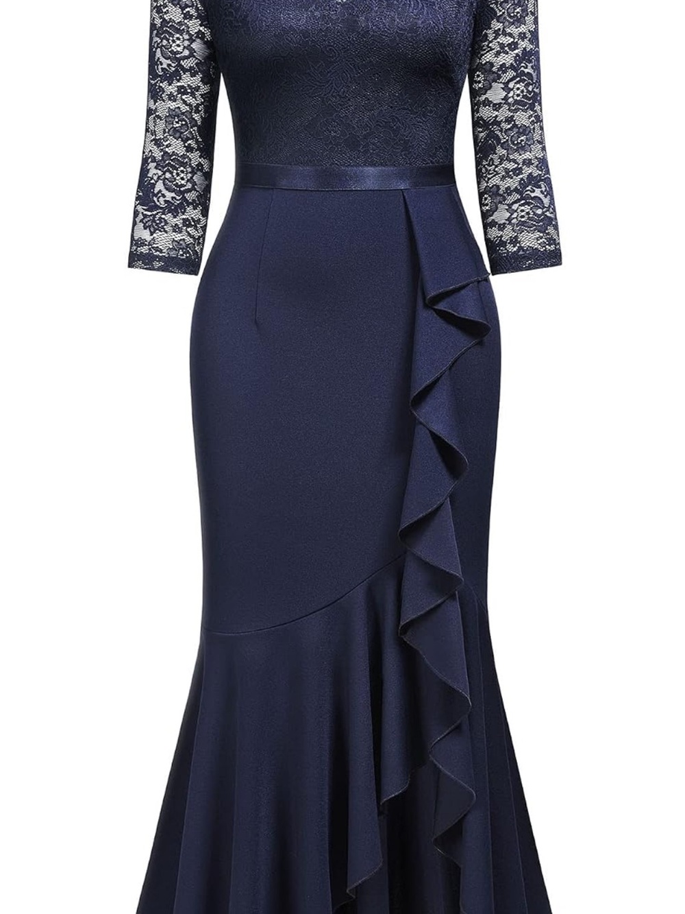 Elegant Navy Lace-Sleeve Ruffle Mermaid Dress XXL (16-18)
